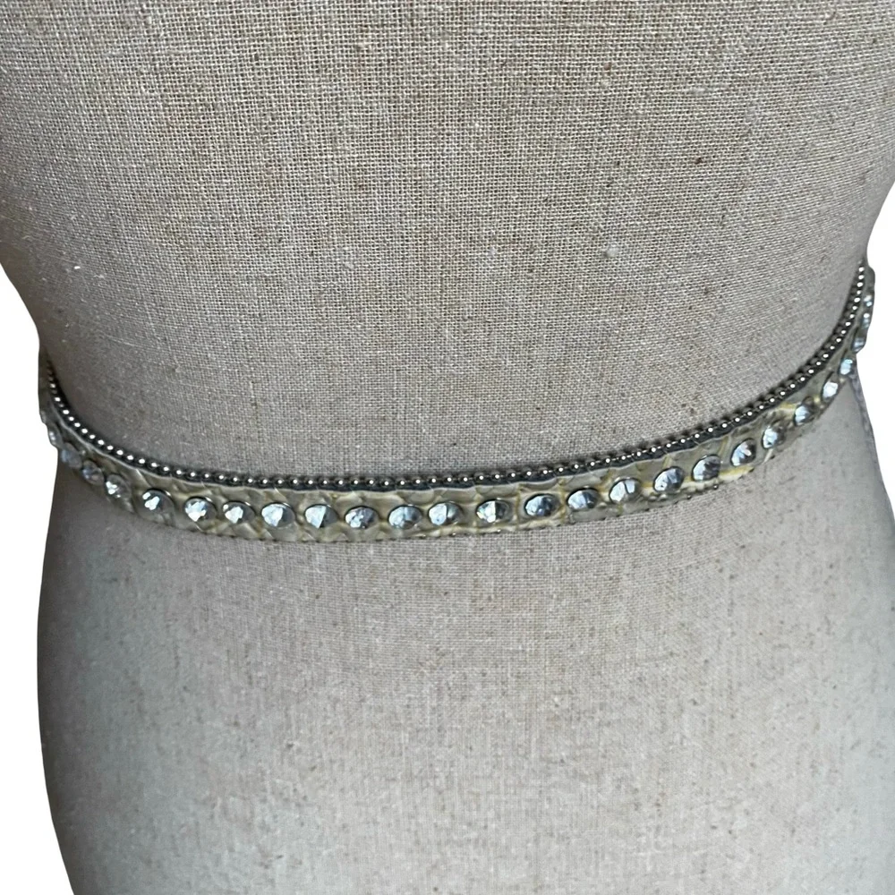 Rhinestone Bling Crystal Croc Embossed Skinny Belt Size M/L